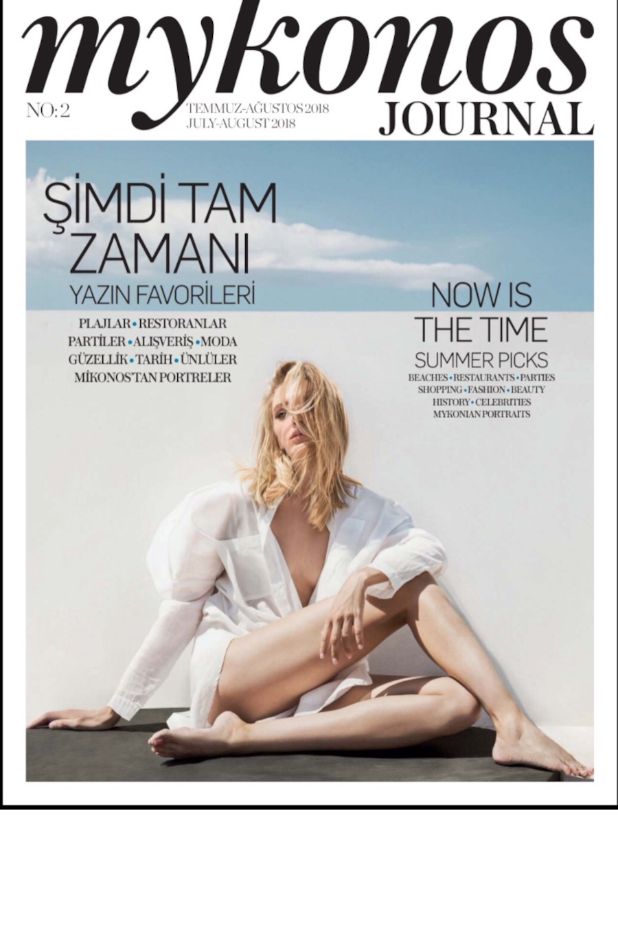 Cover of Mykonos magazine of a model on the cover
